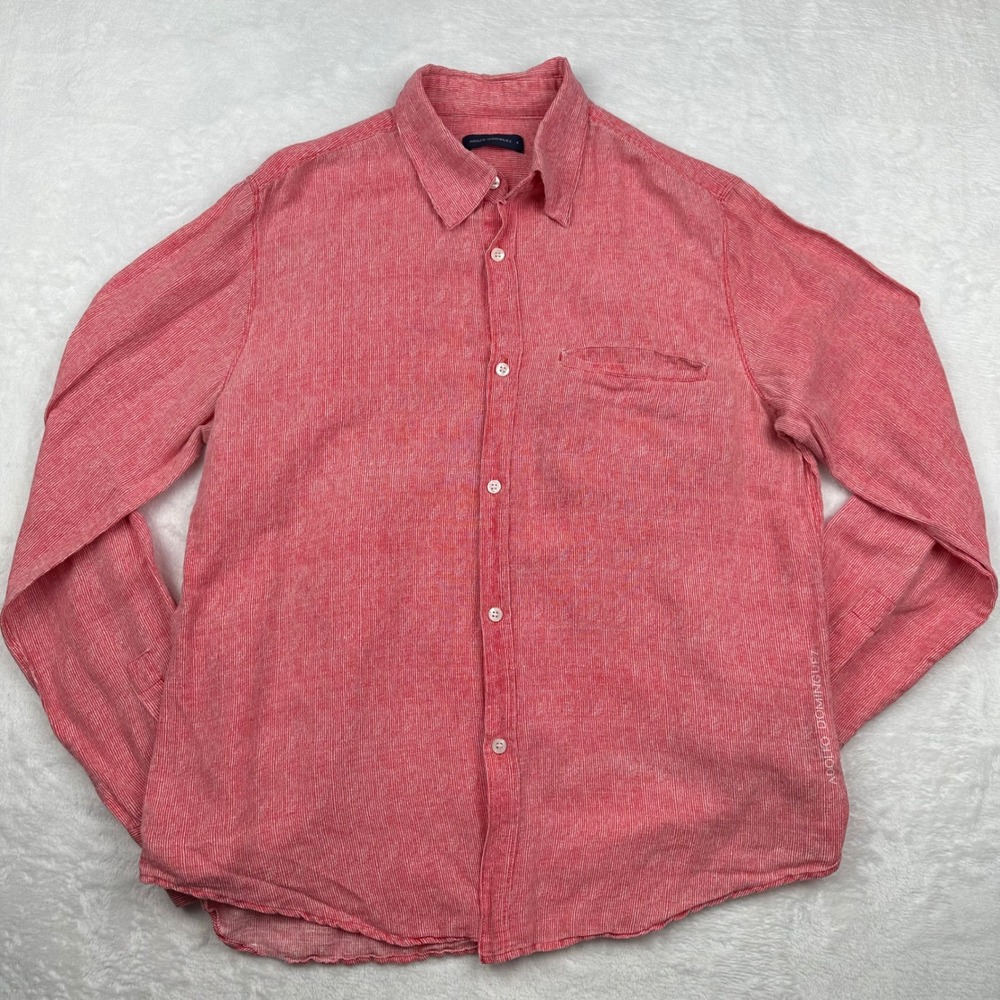 Adolfo Dominguez Mens Red White Striped Linen Cotton Blend Button Shirt Size 4